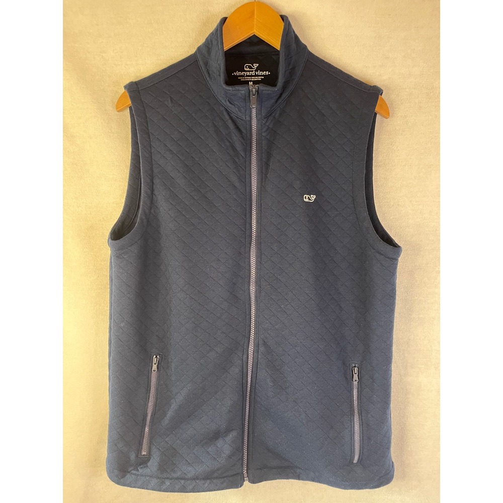 Vineyard Vines Men's Vest Navy Blue Quilted Sz Medium Pockets Preppy Golf